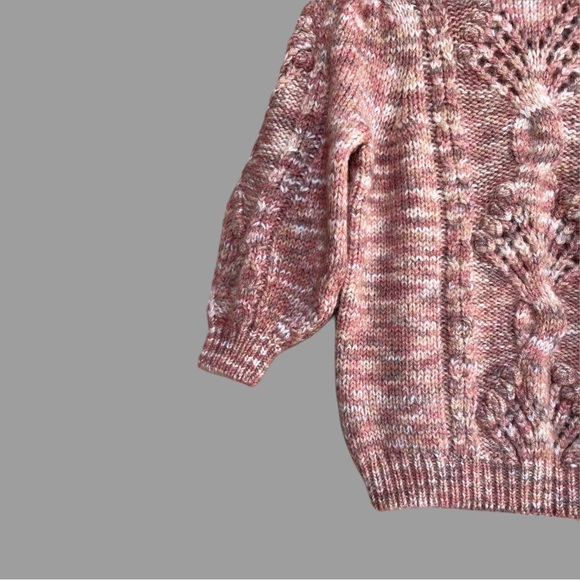 SEZANE Red Mohair Wool Cable Knit Short 3/4 Puff Sleeve Sweater Giulia Jumper XS - Picture 6 of 12